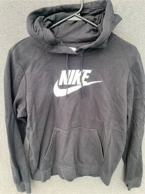 Nike Black Hoodie Sweatshirt White Swoosh Logo Club